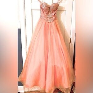 Glamour by terani couture prom dress peach pink size 4 new tulle princess gown